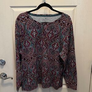 Talbots Women's Long Sleeve Paisley Top - Burgundy and Teal 3X Petite